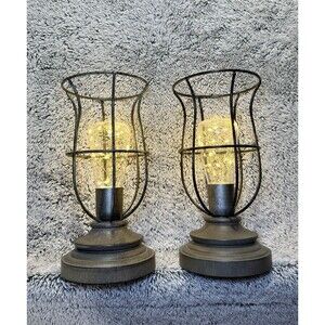 Set‎ of 2 Battery Operated Industrial Lantern Lamps Edison Fairy Light Bulbs